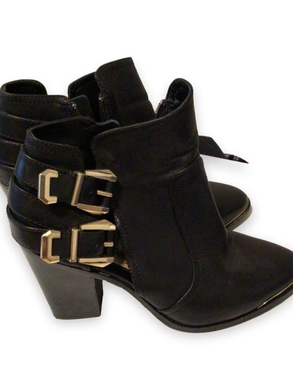 Gianni Bini Black Leather Double Buckle Booties Size 9